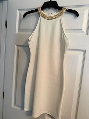 Dainty Hooligan Cream Halter Mini with Gold Sequin Collar